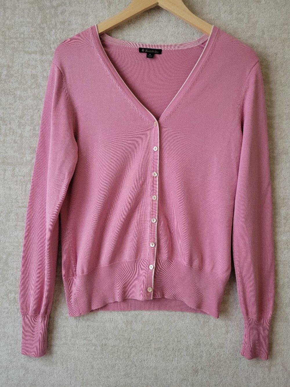 Brooks Brothers Silk Cotton Blend V-Neck Cardigan Pink Medium Preppy Luxury Fall